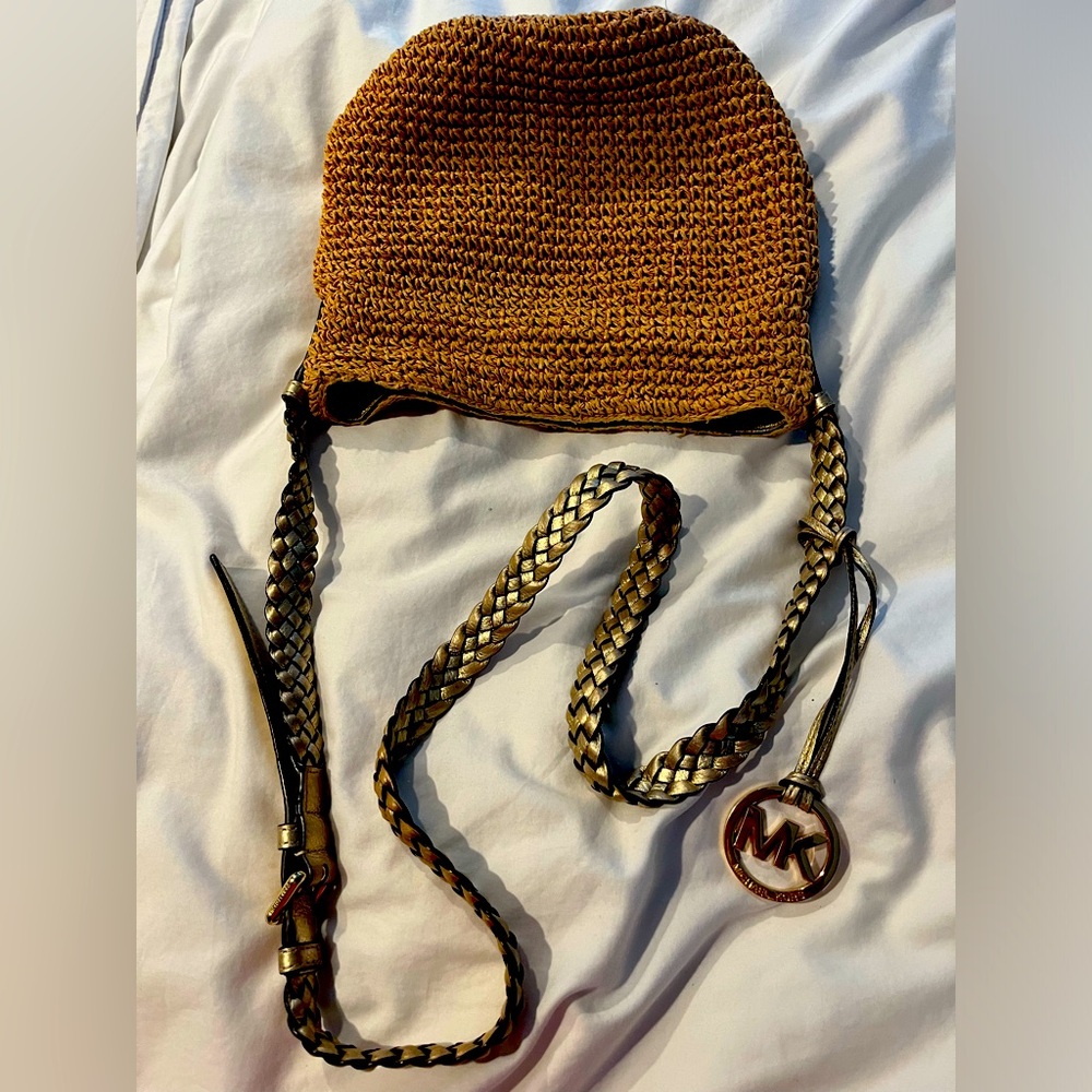 Michael Kors Woven Bucket Bag with Gold Braided Strap